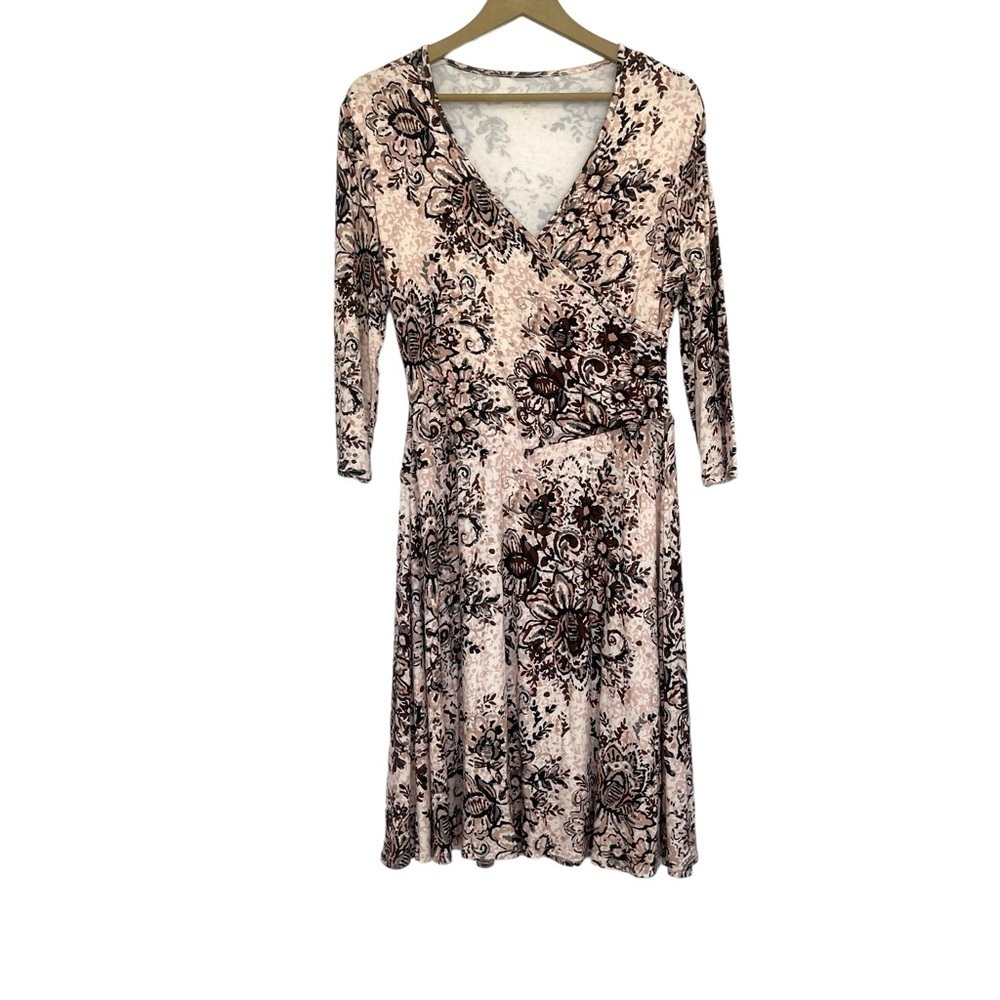 Garnet Hill Faux Wrap‎ Knit Surplice Floral Brianna Mini Dress Size Medium